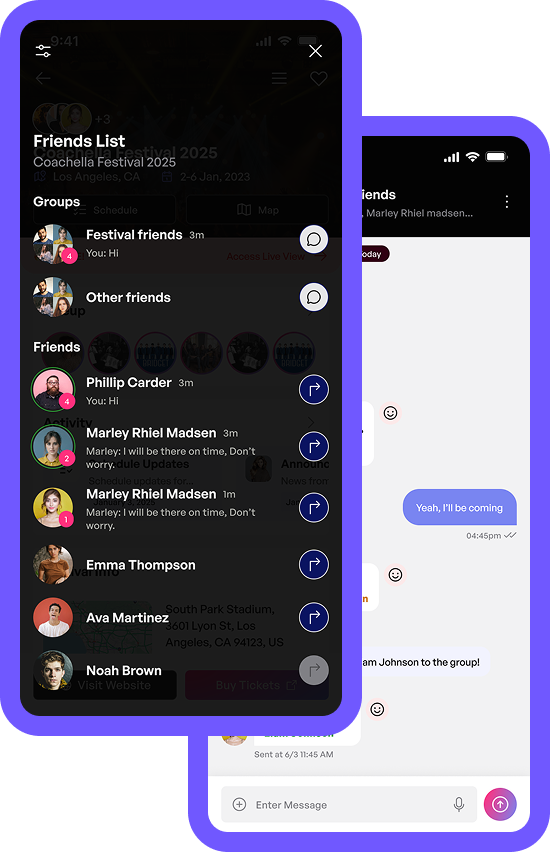 Chat with friends and set meeting points at festivals