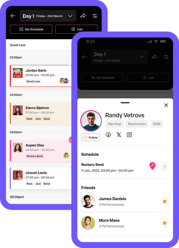 Share festival schedule with friends and coordinate meetups