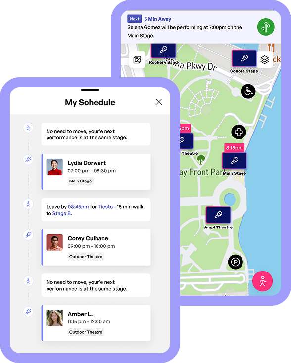 Interactive festival map showing stages and amenities